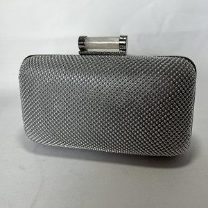 JESSICA MCCLINTOCK Beaded Evening Bag in Silver W/Flexible Cross Body Strap